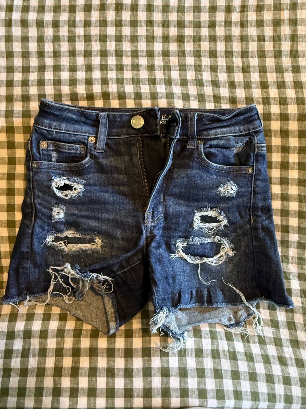 American Eagle Outfitters Dark Blue Distressed Jean Shorts